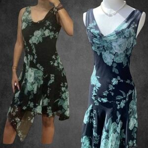 Vintage Ethereal Y2k 90s Beaded Floral Rose Black and Green Sleeveless D…